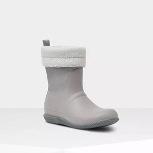 Hunter Women's Roll Top Insulated Sherpa Rain Boots in Light Grey Combo Size 9W